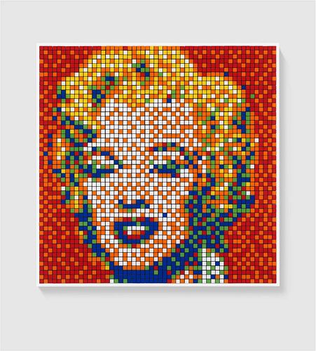 INVADER- Diasec-mounted Giclee on aluminium composite panel "Rubik Shot Red Marilyn (NVDR1-4)"