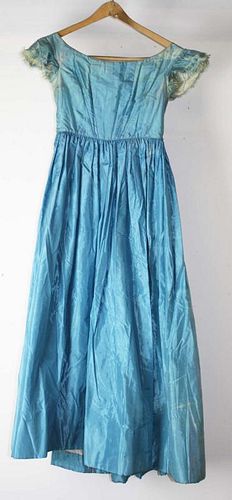 Mid-19Th C. Victorian Blue Satin Sleeveless Dress Edged In