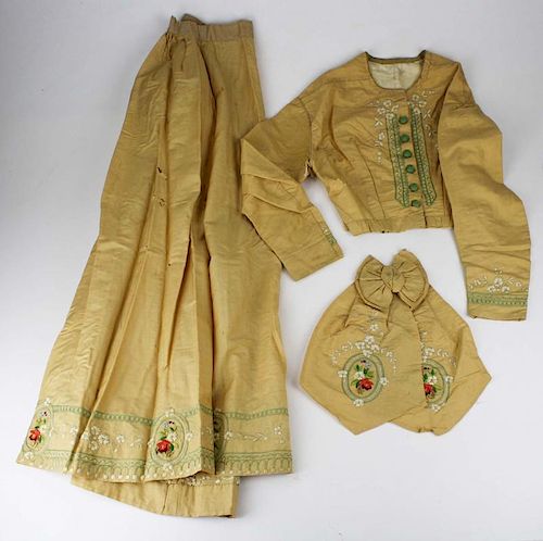 Mid-19Th C. Victorian Tan Wool Garbardine Two Part Dress