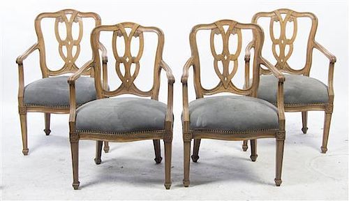 A Set of Four Italian Fruitwood Fauteuils, Height 35 1/2 inches.