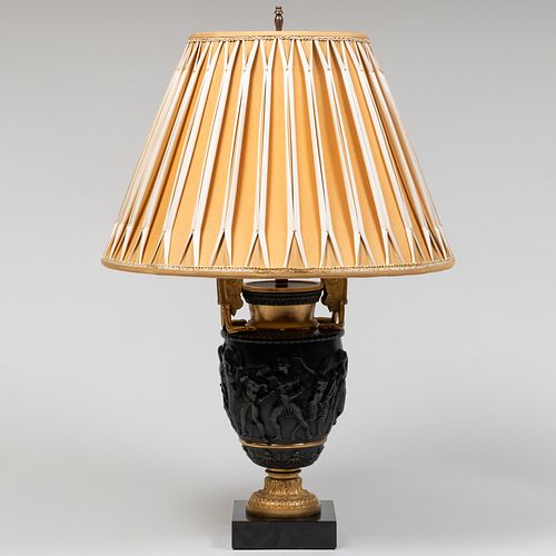 Neoclassical Style Patinated Bronze and Parcel-Gilt Urn, Fitted as a Table Lamp