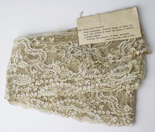 18Th C. Lace Fragment "Royal Lace Flounce Point D'Argentan"