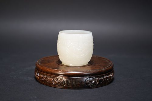 A JADE CARVED 'DRAGON' CUP, QIANLONG MARK
