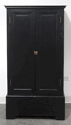 A Contemporary Black Painted Cabinet, Height 57 x width 30 1/2 x depth 22 3/4 inches.