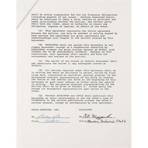 Steve Jobs Signed 1982 Apple Contract for Macintosh Word Processor