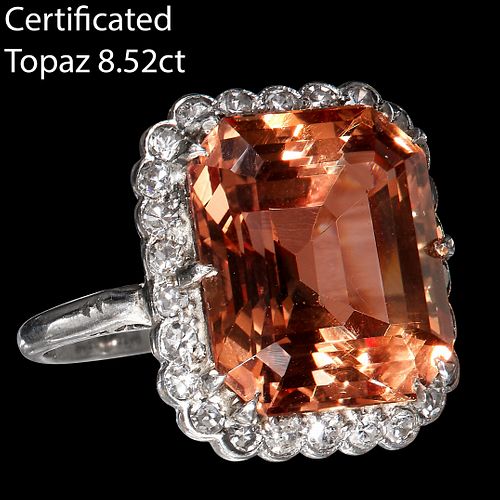 CERTIFICATED ORANGE TOPAZ AND DIAMOND CLUSTER RING