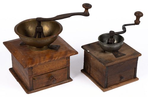 AMERICAN BOX-STYLE COFFEE MILL / GRINDERS, LOT OF TWO