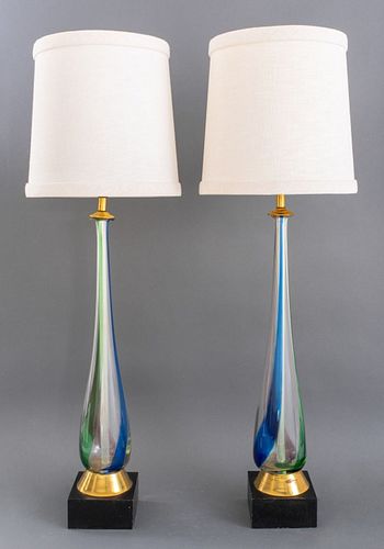 Seguso for Marbro Murano Table Lamps, Pair