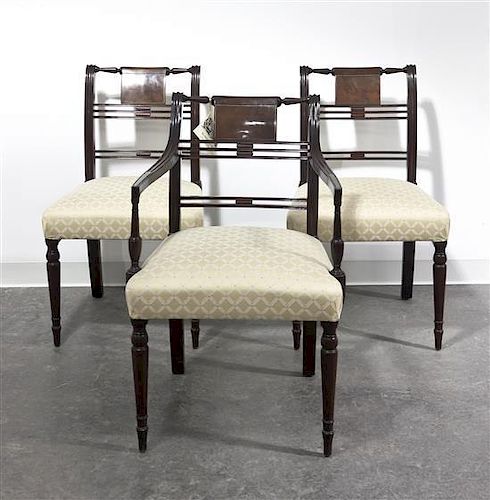 A Set of Six Regency Style Mahogany Chairs, Kittinger, Height 34 1/2 inches.
