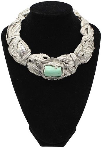Silver Plated & Turquoise Leaf Pattern Choker