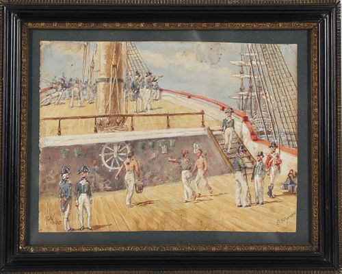 English Watercolor of Royal Naval Ship, Circa 1805