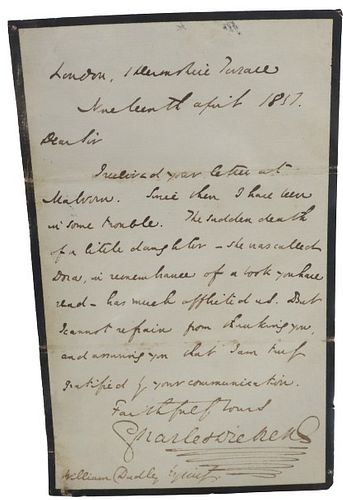 Charles Dickens Letter 1857 Death of Dora