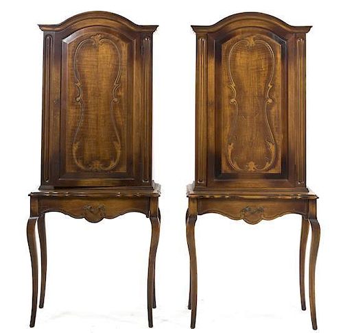 A Pair of French Provincial Style Console Cabinets, Height 67 1/2 x width 28 x depth 15 inches.