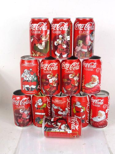 1997 Coca Cola Lot of 13 Different Santa Christmas 12oz Cans