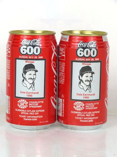 1988 Coca Cola Lot of 2 600 NASCAR Dale Earnhardt 1986 12oz Can