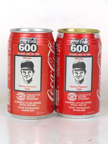 1988 Coca Cola Lot of 2 600 NASCAR Donnie Allison 12oz Can Charlotte