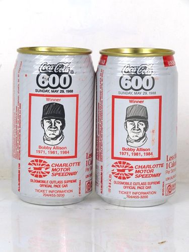 1988 Coke Coca Lot of 2 600 NASCAR Bobby Allison 12oz Can