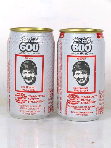 1988 Diet Coke Coca Lot of 2 600 NASCAR Neil Bonnett 12oz Cans