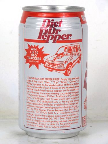 1991 Dr. Pepper Diet Geo Tracker 12oz Can Bowling Green Kentucky