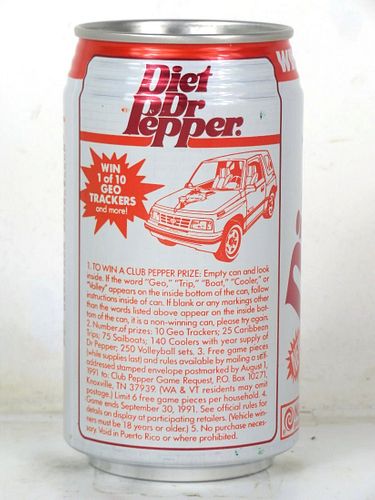 1991 Dr. Pepper Diet Geo Tracker 12oz Can Morganton N Carolina