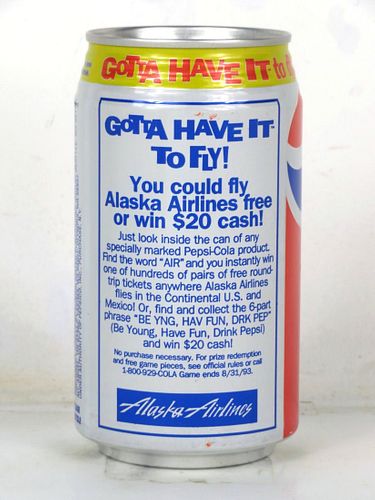 1995 Pepsi Cola Alaska Airlines 12oz Can Seattle Washington