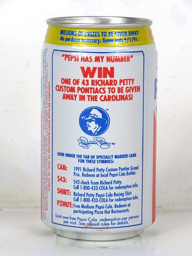 1991 Pepsi Cola Richard Petty NASCAR Pontiac Contest Can
