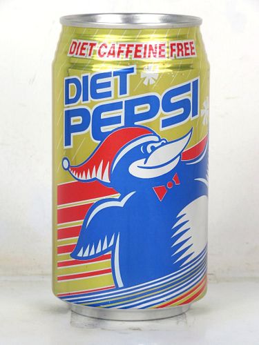 1988 Pepsi Diet Caffeine Free Christmas Blue Penguin 12oz Can