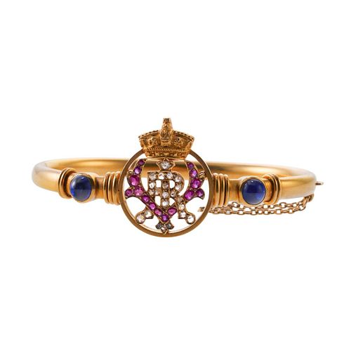 Antique English 20k Gold Diamond Sapphire Ruby Bracelet
