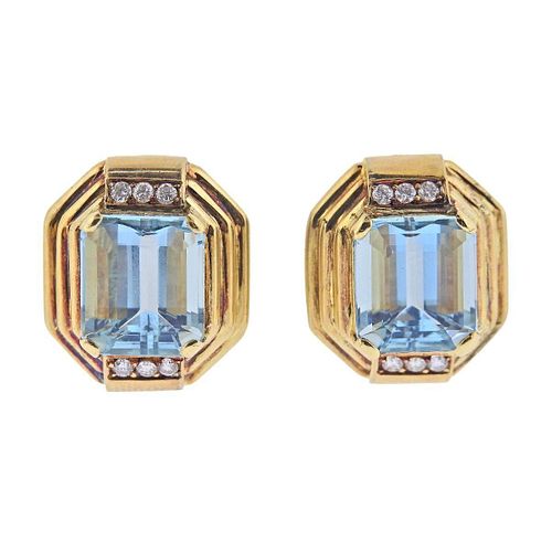 16Ct Aquamarine Diamond Gold Earrings