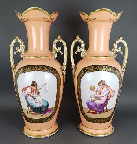 Pair of 19th C. French Large Porcelain Vases