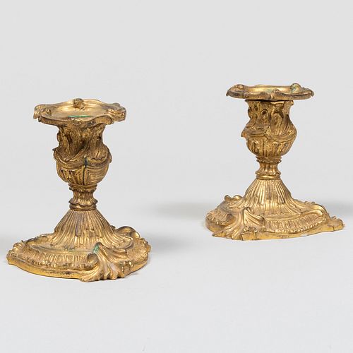 Pair of Louis XV Style Gilt-Bronze Candlesticks