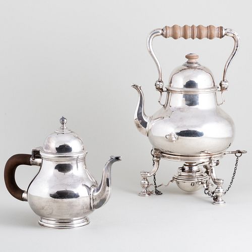 English Silver Hot Water Kettle and Teapot