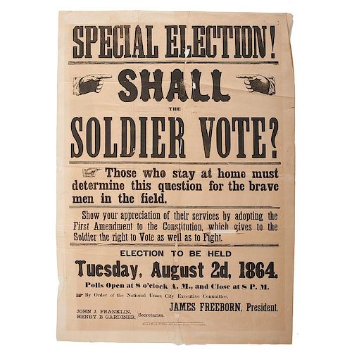 Rare Civil War Broadside Calling for the Soldier's Vote