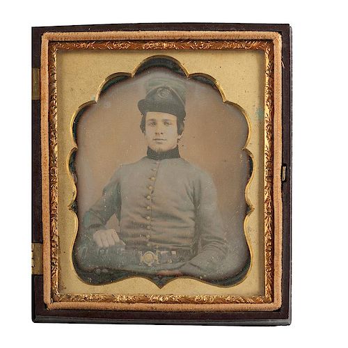 Sixth Plate Daguerreotype of a Soldier with Two-piece Buckle
