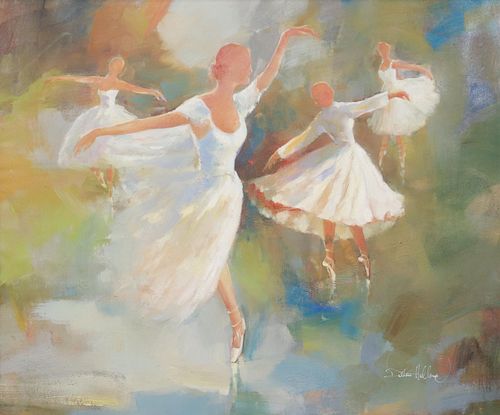 SIGNED CONTEMPORARY PAINTING BALLERINAS, 40" X 48"