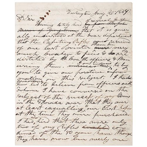 Samuel Colt, Important Correspondence with Lieutenant Colonel W.S. Harney Regarding Colt's First Sales to the US Army, 1837