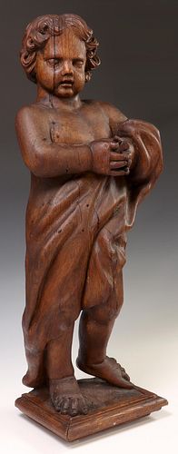 LARGE ITALIAN CARVED OAK PUTTO, 18TH C., 27"H