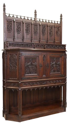 MONUMENTAL FRENCH GOTHIC REVIVAL OAK CUPBOARD