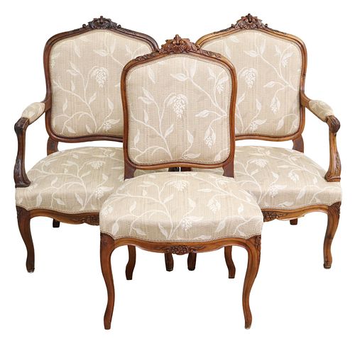 (3) FRENCH LOUIS XV STYLE FAUTEUILS & SIDE CHAIR