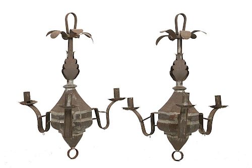 PAIR OF COUNTRY CANDLE CHANDELIERS