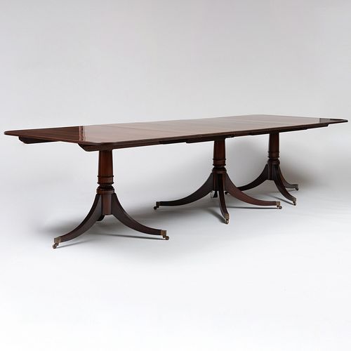 Regency Style Mahogany Three Pedestal Dining Table 