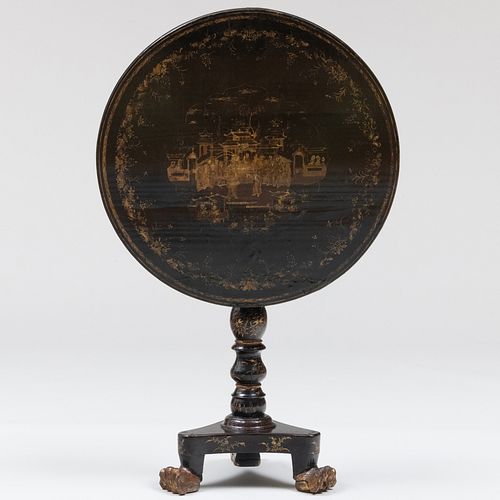 Chinese Export Black Lacquer and Parcel-Gilt Tilt-Top Table
