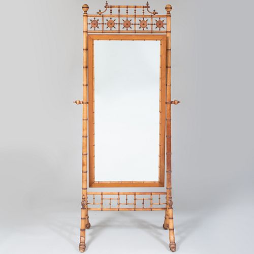 Aesthetic Movement Carved Faux Bamboo Cheval Mirror, Probably by R.J. Horner