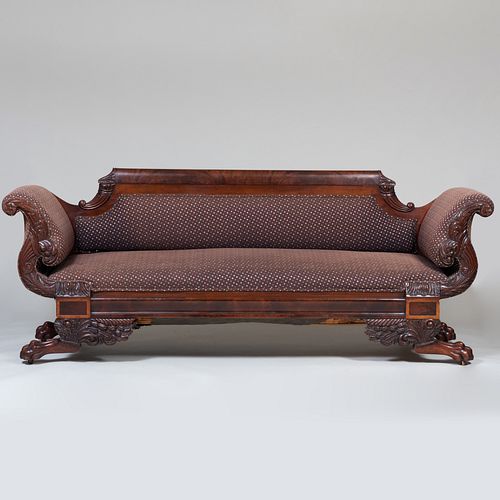 American Classical Carved Mahogany Sofa