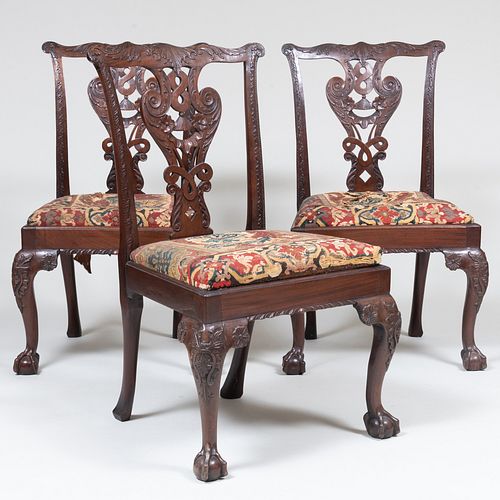 Three American Chippendale Style Carved Mahogany Side Chairs
