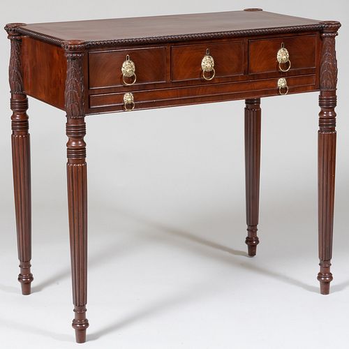 Federal Carved Plumb Pudding Mahogany Serving Table, Attributed to William Hook, Salam, Massachusetts