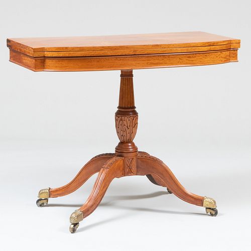 Rare Federal Carved Satinwood Card Table, Philadelphia, attributed to Joseph Barry