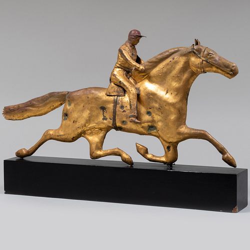 Gilt Copper Running Horse and Jockey Weathervane, J.W. Fiske