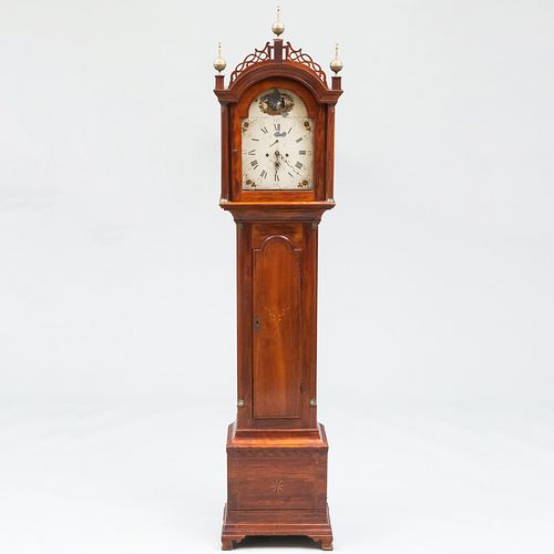 Federal Inlaid Mahogany and Fruitwood Long Case Clock, New England