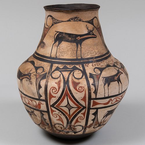 Native American Painted Pottery Vessel with Deer, Possibly Zia Pueblo